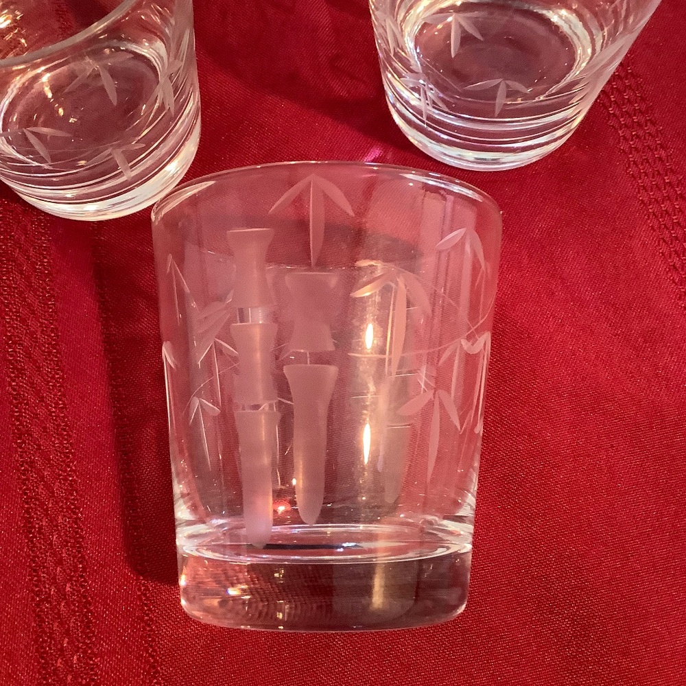 Set of 4 vintage Noritake Sasaki etched bamboo pattern shot glasses